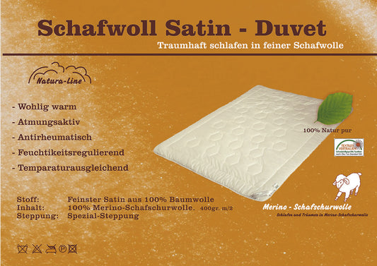 Schafwoll Satin Duvet – Merino-Schurwolle mit Satinbezug – Natur-Linie DINOVA