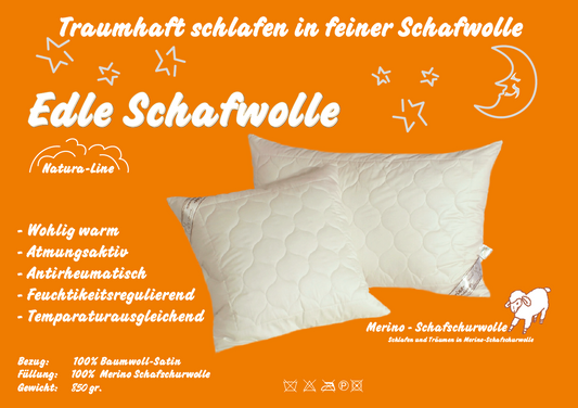 Schafwoll-Satin Kissen mit edler Schafwolle, Grösse 65x100cm – Duvet König
