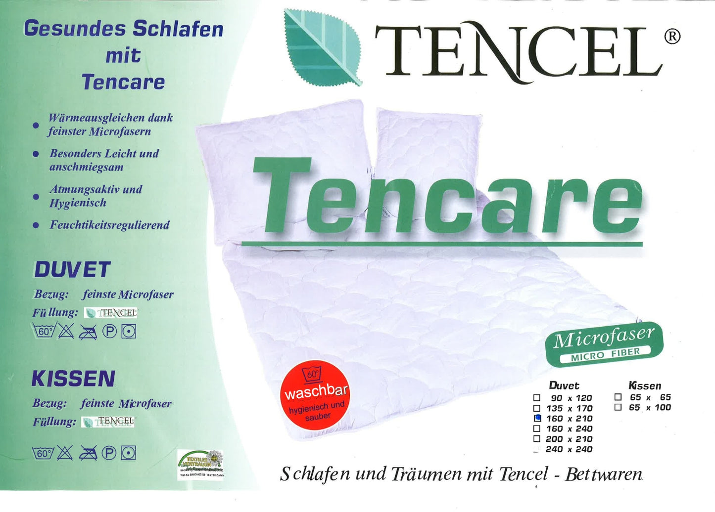 Tencare Duvet 160×210 – Leicht, Hygienisch & Atmungsaktiv